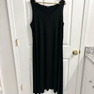 Eileen Fisher Maxi Dress 1X Black Jersey Knit Sleeveless Swing